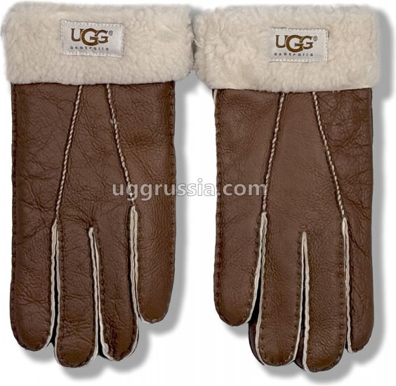 UGG Перчатки Кожаные Женские Коричневые